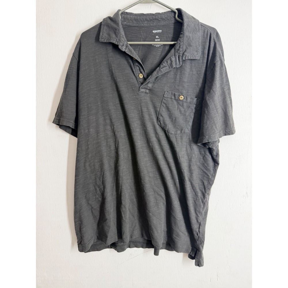 Sonoma Mens XL Charcoal Gray Slub Knit Polo Shirt Short Sleeve Cotton Pocket Tee